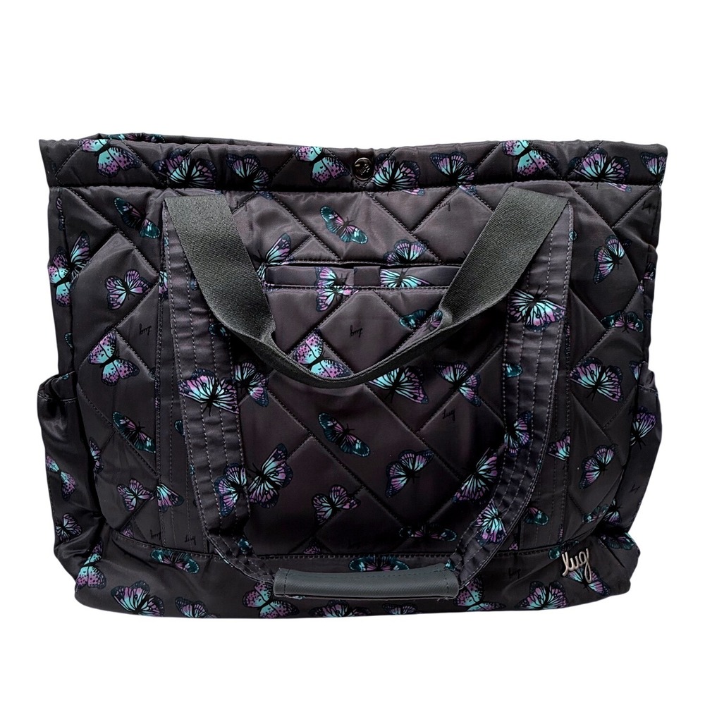 Lug Yacht Quilted Tote Bag Butterfly Grey Large Travel Gym Carryall Pockets